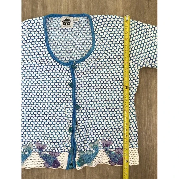 Storybook Knits Fish Cardigan Sweater L Mermaid Granny Teacher Cozy Academia‎ - Picture 5 of 10